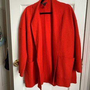 Red 100% Wool pea coat with shawl neck